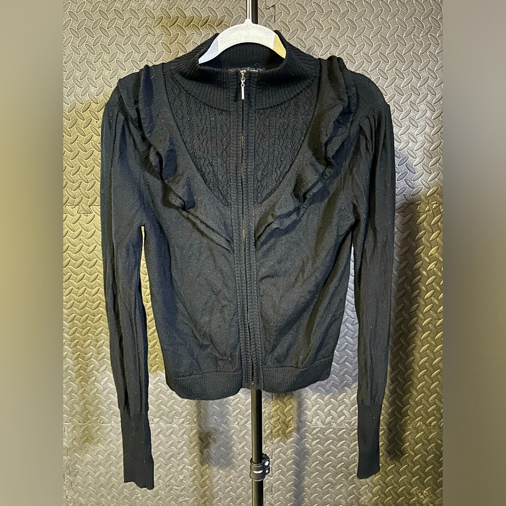 NANETTE LEPORE Victorian Ruffle Cardigan Black Size L